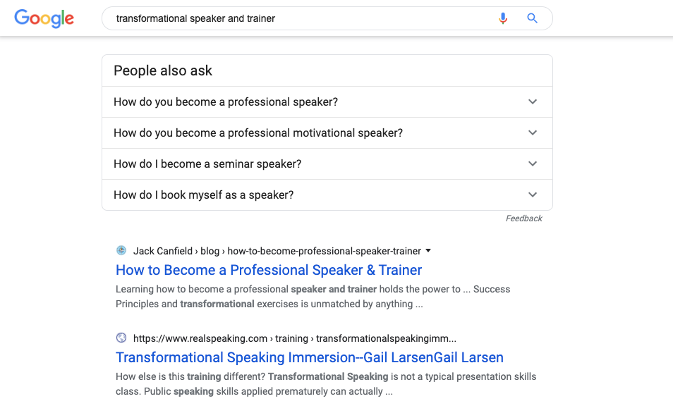 Google Jack Canfield Result