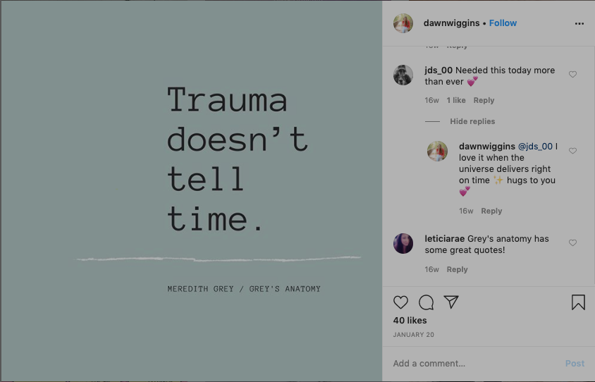 Dawn Wiggins responds to Instagram followers' comments