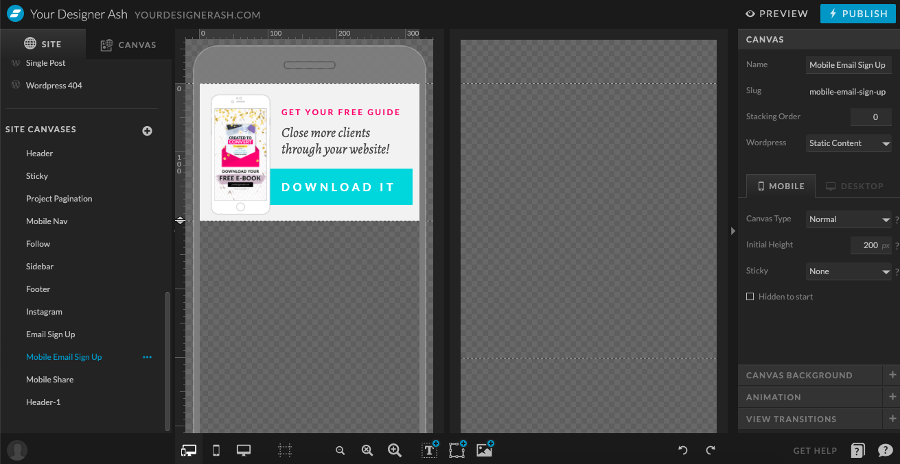 Showit allows users to create different designs for mobile visitors