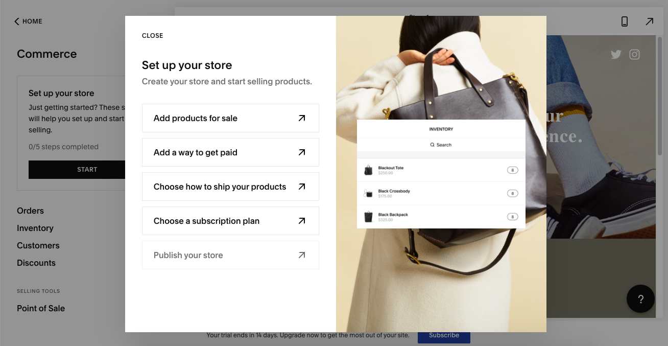 Setting up a store with Squarespace