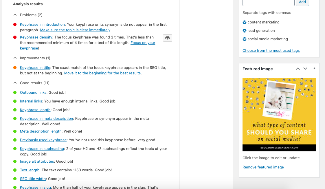 A Yoast SEO analysis